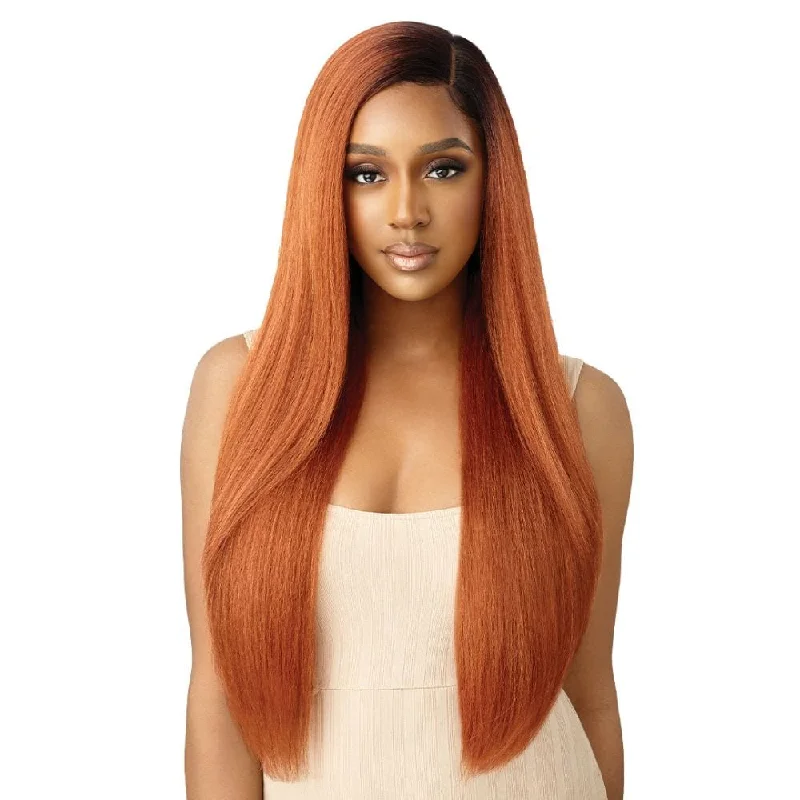 Lace wig in a chocolate - brown color for a rich and warm appearanceOutre Synthetic HD Lace Front Wig - Natural Yaki 30"