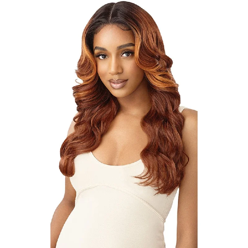 Lace wig with a honey - blonde color for a warm and sunny appearanceOutre Synthetic SleekLay Part Lace Front Wig - Analia