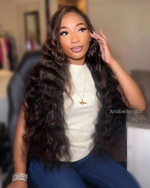 Lace wig with a side - swept bang for a sophisticated look#30 Highlighted Loose Wave 13x4 Lace Frontal Human Hair Wig With Bleached Knots