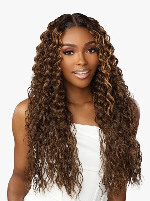 Lace wig with a wavy texture for a beachy lookSensationnel Butta Lace Human Hair Blend HD Lace Front Wig - WATER DEEP 28"