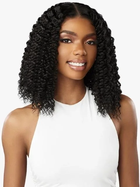 Lace wig with a 13x4 lace frontal for a wide - parting areaSensationnel Butta Lace Human Hair Blend HD Lace Front Wig - WET&WAVY WATER WAVE 12"