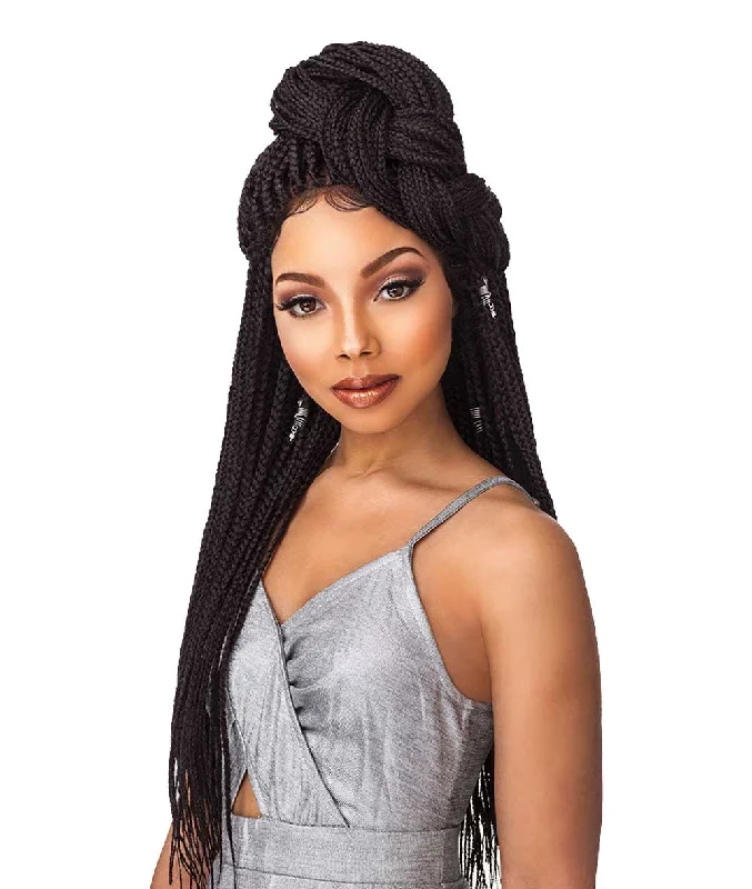 Lace wig with a wispy fringe for a soft and feminine lookSensationnel Cloud 9 4X4 Part Swiss Lace Wig - Box Braid Small