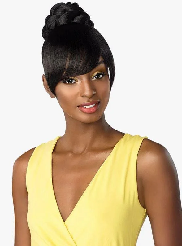 Adjustable - cap braided wigs for a comfortable fitSENSATIONNEL INSTANT BUN WITH BANGS #GIA