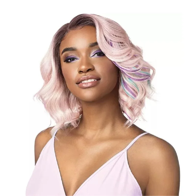 Lace wig with a platinum - blonde color for a bold and trendy lookSensationnel Synthetic Shear Muse Lace Front Edge Wig - Nakida