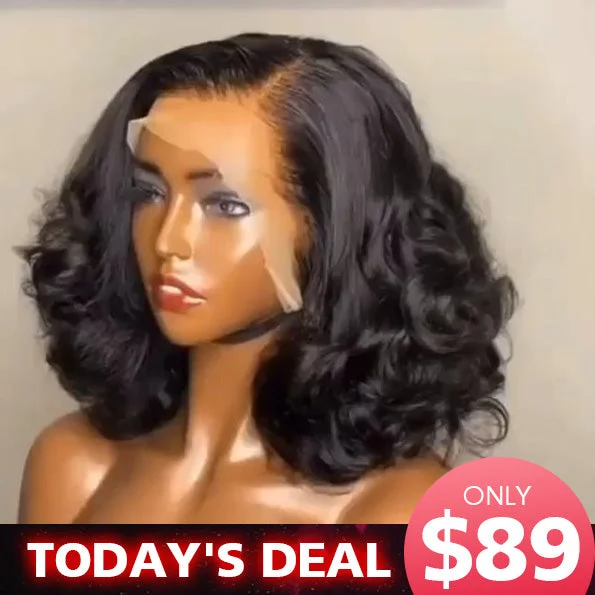 Lace wig with a side - part for a more flattering lookShort Loose Bouncy Curls 6x5 13x4 HD Lace Glueless Wigs 180% Density