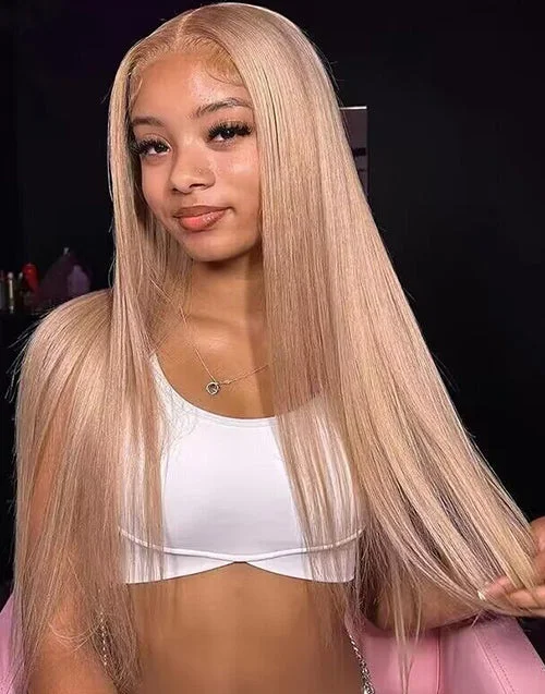 Colored wig with a side - swept bang for a sophisticated look(Super Sale)30 inch 13x4 Lace Milk Tea Brown Light Flaxen Brown Cozy Blonde Pre Cut Lace Long Glueless Straight/Body Wave Wear Go Wig