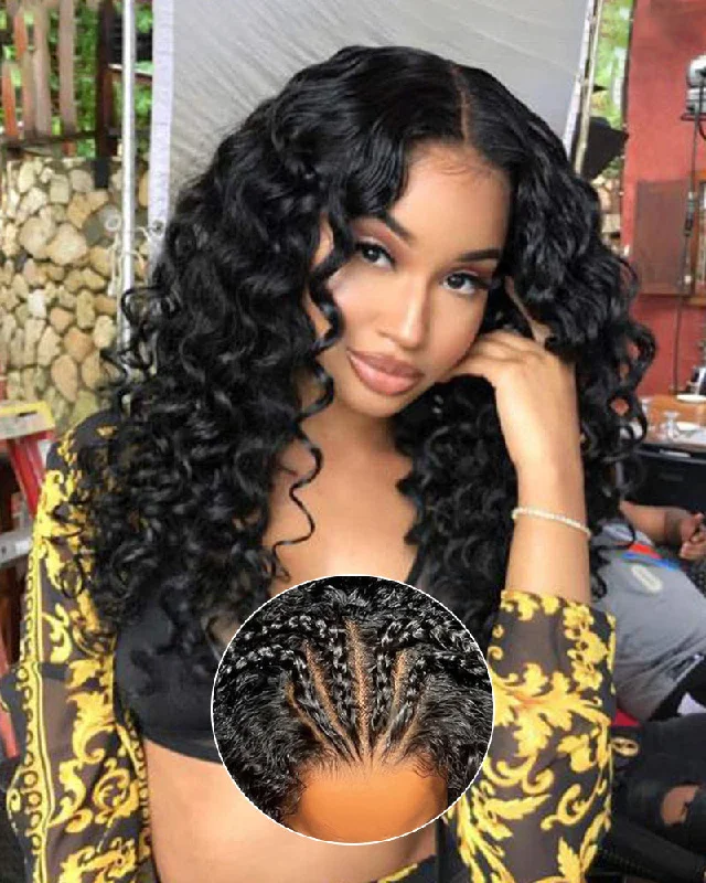 Synthetic lace wig with a heat - resistant formula【Curl Innovation】Wand Curls 6x5 Pre-Cut Lace Glueless Wig - Pre-Bleached Knots, Long-Lasting Natural Black Human Hair