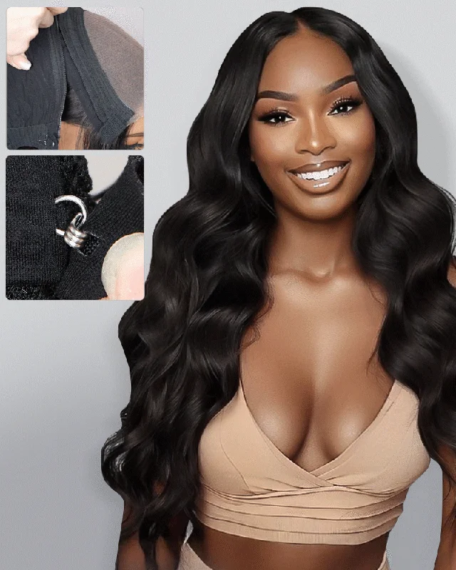 Lace wig with a 13x4 lace frontal for a wide - parting areaZIP&Mix-All Wigs | Body Wave Natural Black Glueless 6x5 Pre-Cut Lace Wig With Optional Replaceable Tops