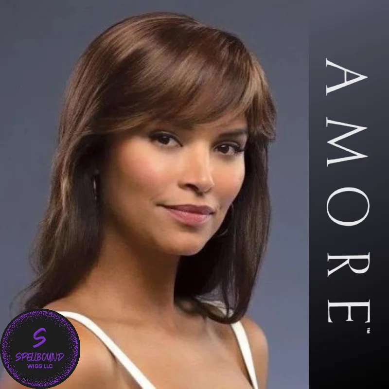 Long - length wig with a side - swept bang for a sophisticated lookMedium Top Piece Mono - Accessory Hairpiece Collection by Amore