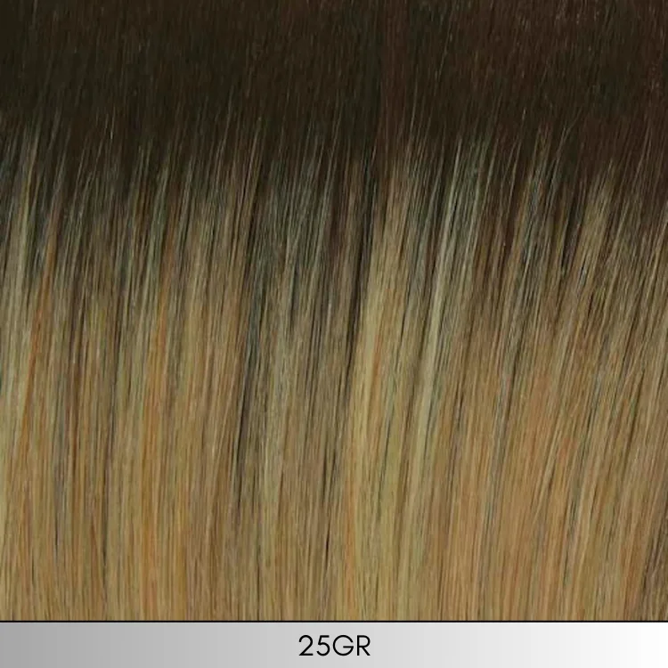 25GR - Golden blonde blend with strawberry highlights and chestnut roots